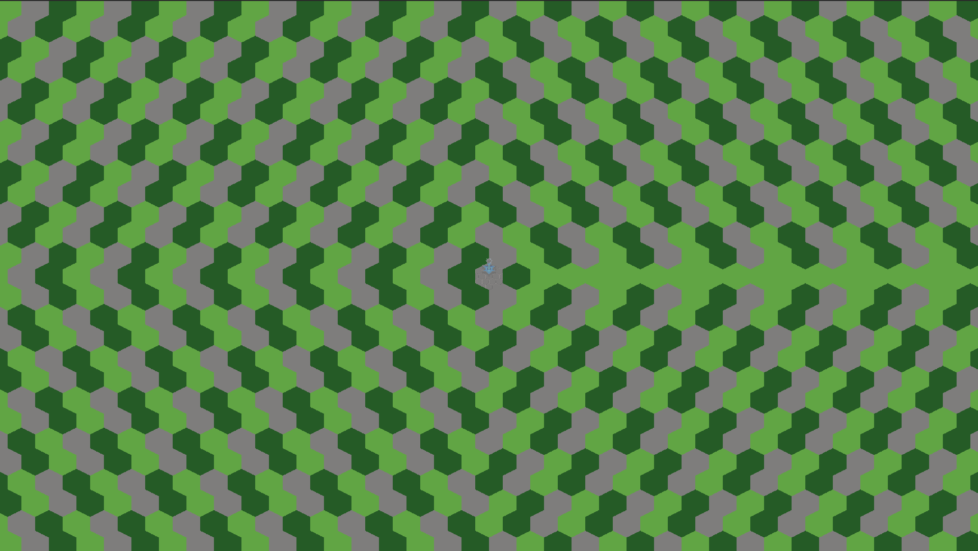 A screenshot of my game showing a tile pattern which does not correspond to the expected concentric circles. Rather, we have a consistent tiling of chunks of two similar tiles.