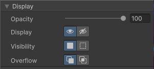 A screenshot of the "display" settings section. From there you can modify the component's opacity, visibility and such.