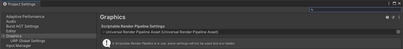 A screenshot of the project settings graphics tab in Unity. It shows the Universal RP asset.